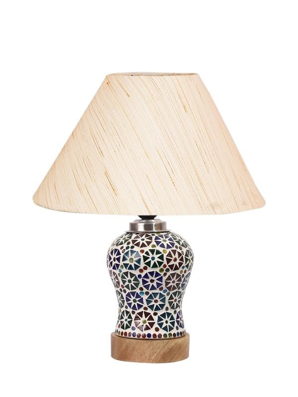 Multicolor Table Lamp | Artistic Mosaic Glass with Sturdy Wood Base | Decorative Ambient Light for Home D�cor | Perfect Blend of Modern & Traditional Style - Model DG301