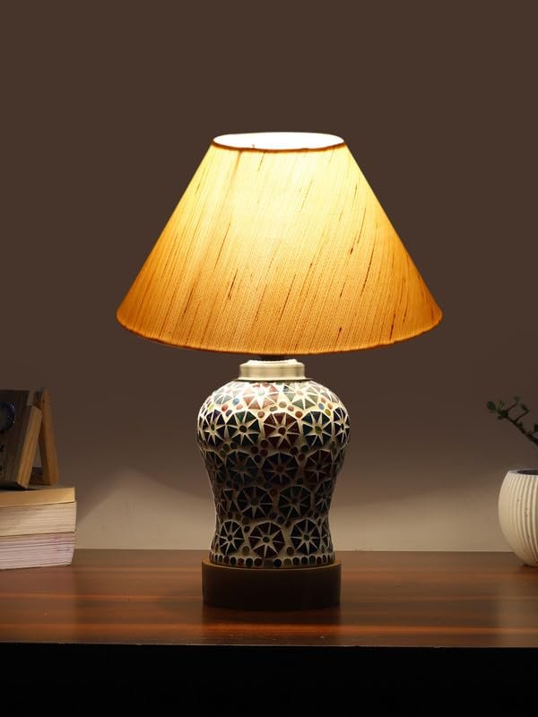 Multicolor Table Lamp | Artistic Mosaic Glass with Sturdy Wood Base | Decorative Ambient Light for Home D�cor | Perfect Blend of Modern & Traditional Style - Model DG301