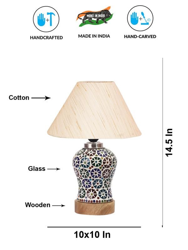 Multicolor Table Lamp | Artistic Mosaic Glass with Sturdy Wood Base | Decorative Ambient Light for Home D�cor | Perfect Blend of Modern & Traditional Style - Model DG301