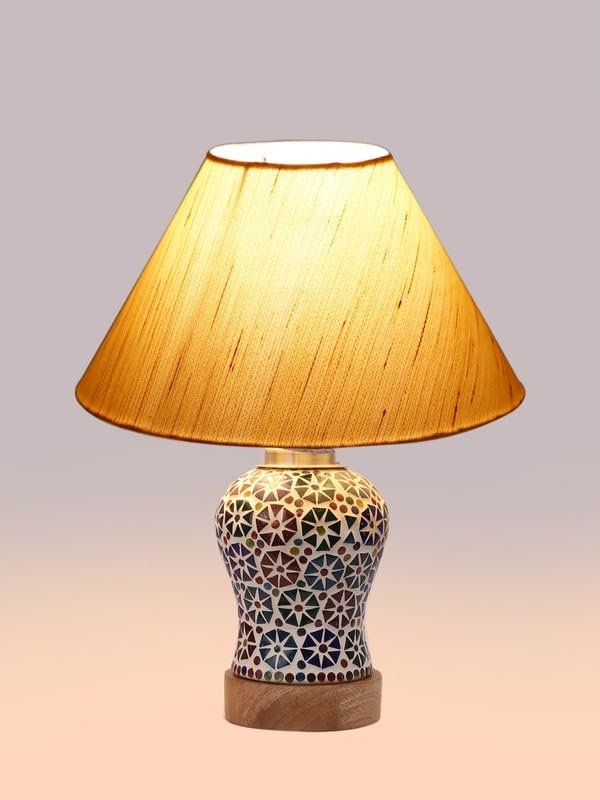 Multicolor Table Lamp | Artistic Mosaic Glass with Sturdy Wood Base | Decorative Ambient Light for Home D�cor | Perfect Blend of Modern & Traditional Style - Model DG301