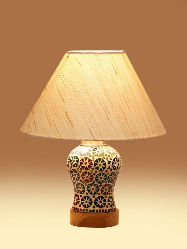 Multicolor Table Lamp | Artistic Mosaic Glass with Sturdy Wood Base | Decorative Ambient Light for Home D�cor | Perfect Blend of Modern & Traditional Style - Model DG301