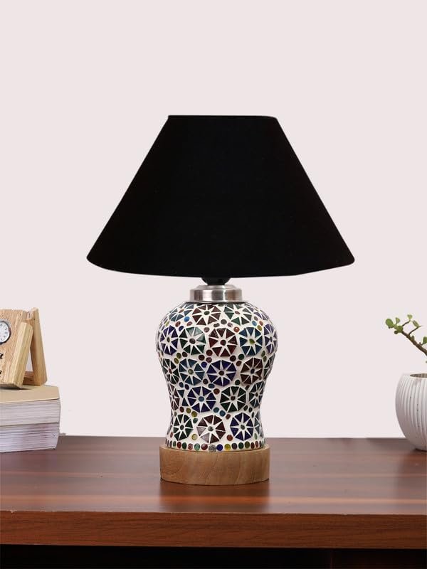 Multicolor Table Lamp | Artistic Mosaic Glass with Sturdy Wood Base | Decorative Ambient Light for Home D�cor | Perfect Blend of Modern & Traditional Style - Model DG302