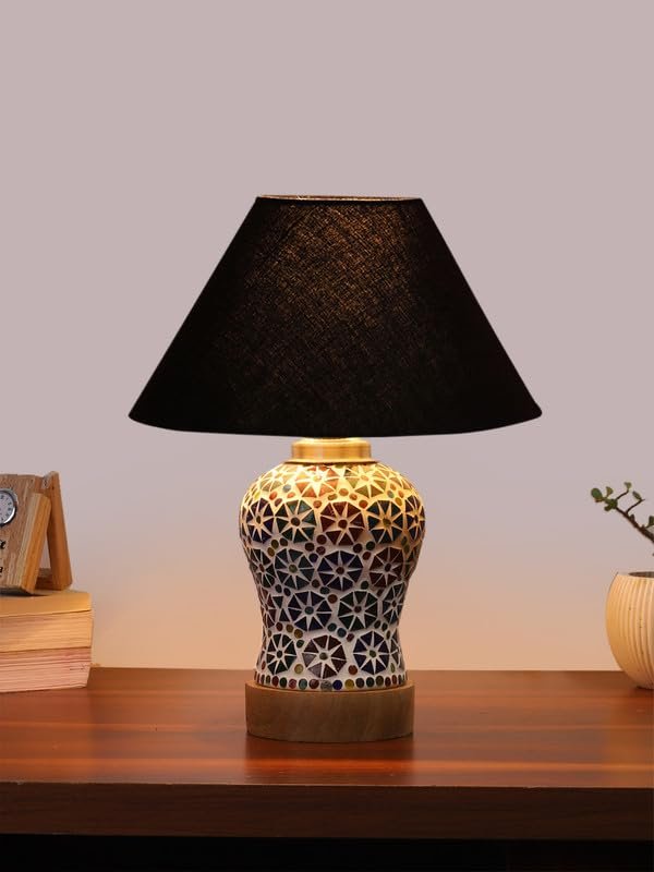 Multicolor Table Lamp | Artistic Mosaic Glass with Sturdy Wood Base | Decorative Ambient Light for Home D�cor | Perfect Blend of Modern & Traditional Style - Model DG302
