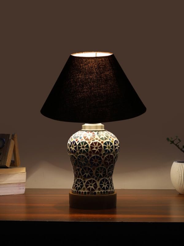Multicolor Table Lamp | Artistic Mosaic Glass with Sturdy Wood Base | Decorative Ambient Light for Home D�cor | Perfect Blend of Modern & Traditional Style - Model DG302