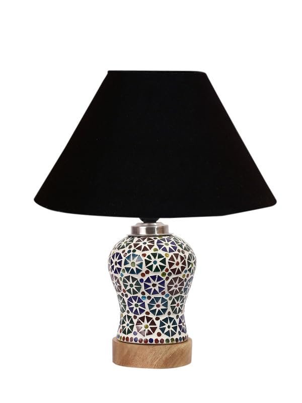 Multicolor Table Lamp | Artistic Mosaic Glass with Sturdy Wood Base | Decorative Ambient Light for Home D�cor | Perfect Blend of Modern & Traditional Style - Model DG302