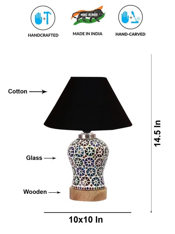 Multicolor Table Lamp | Artistic Mosaic Glass with Sturdy Wood Base | Decorative Ambient Light for Home D�cor | Perfect Blend of Modern & Traditional Style - Model DG302