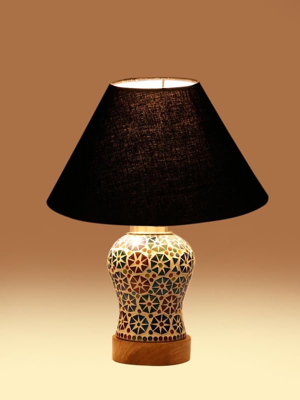 Multicolor Table Lamp | Artistic Mosaic Glass with Sturdy Wood Base | Decorative Ambient Light for Home D�cor | Perfect Blend of Modern & Traditional Style - Model DG302