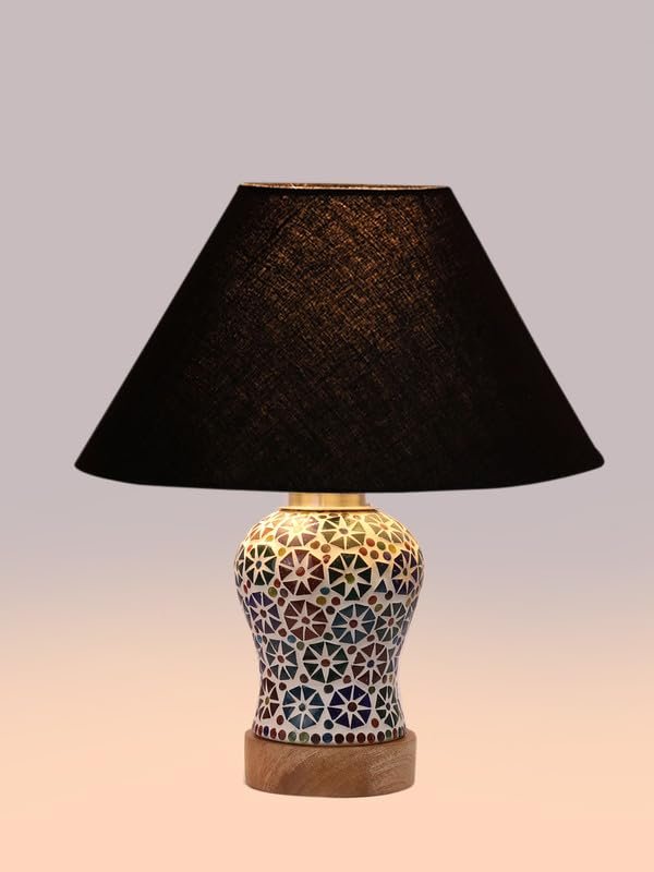 Multicolor Table Lamp | Artistic Mosaic Glass with Sturdy Wood Base | Decorative Ambient Light for Home D�cor | Perfect Blend of Modern & Traditional Style - Model DG302