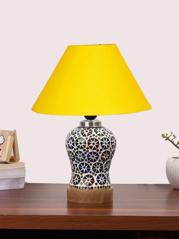 Multicolor Table Lamp | Artistic Mosaic Glass with Sturdy Wood Base | Decorative Ambient Light for Home D�cor | Perfect Blend of Modern & Traditional Style - Model DG3