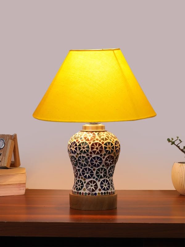 Multicolor Table Lamp | Artistic Mosaic Glass with Sturdy Wood Base | Decorative Ambient Light for Home D�cor | Perfect Blend of Modern & Traditional Style - Model DG3