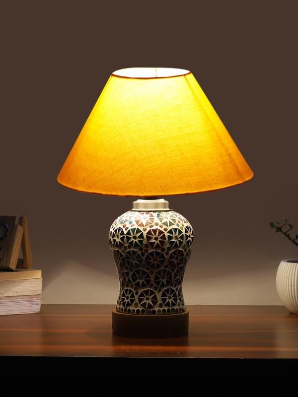 Multicolor Table Lamp | Artistic Mosaic Glass with Sturdy Wood Base | Decorative Ambient Light for Home D�cor | Perfect Blend of Modern & Traditional Style - Model DG3
