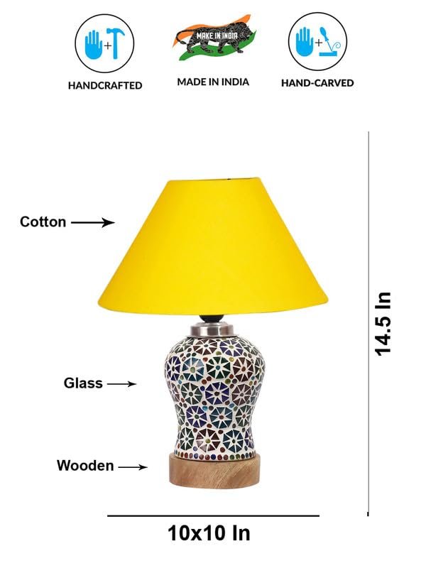 Multicolor Table Lamp | Artistic Mosaic Glass with Sturdy Wood Base | Decorative Ambient Light for Home D�cor | Perfect Blend of Modern & Traditional Style - Model DG3