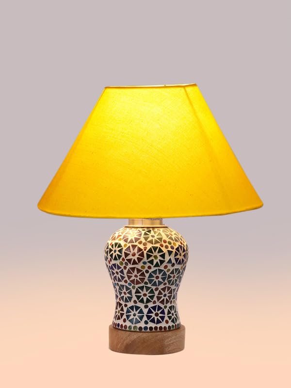 Multicolor Table Lamp | Artistic Mosaic Glass with Sturdy Wood Base | Decorative Ambient Light for Home D�cor | Perfect Blend of Modern & Traditional Style - Model DG3