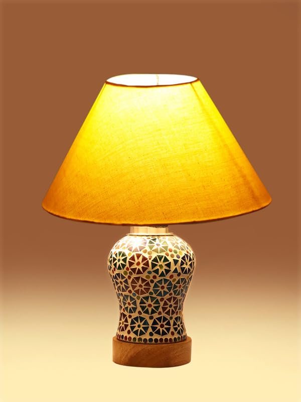 Multicolor Table Lamp | Artistic Mosaic Glass with Sturdy Wood Base | Decorative Ambient Light for Home D�cor | Perfect Blend of Modern & Traditional Style - Model DG3
