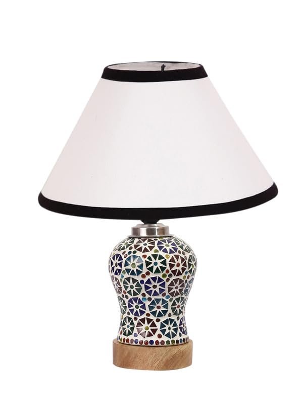 Multicolor Table Lamp | Artistic Mosaic Glass with Sturdy Wood Base | Decorative Ambient Light for Home D�cor | Perfect Blend of Modern & Traditional Style - Model DG307