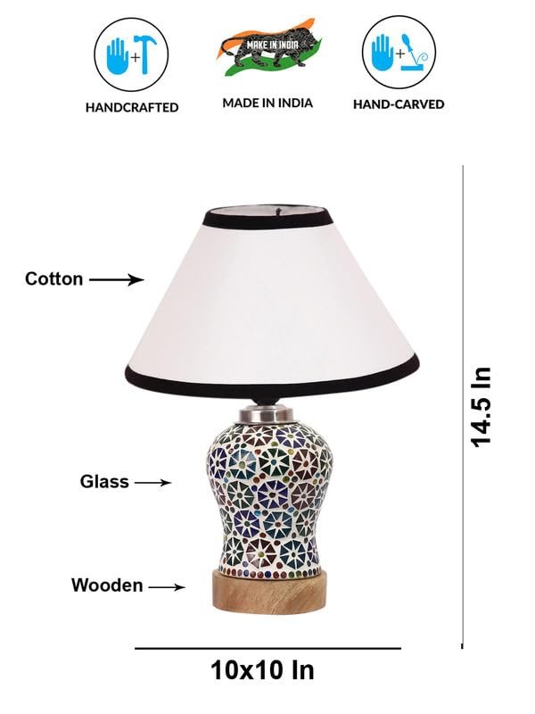 Multicolor Table Lamp | Artistic Mosaic Glass with Sturdy Wood Base | Decorative Ambient Light for Home D�cor | Perfect Blend of Modern & Traditional Style - Model DG307