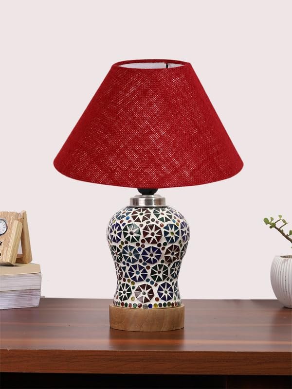Multicolor Table Lamp | Artistic Mosaic Glass with Sturdy Wood Base | Decorative Ambient Light for Home D�cor | Perfect Blend of Modern & Traditional Style - Model DG310