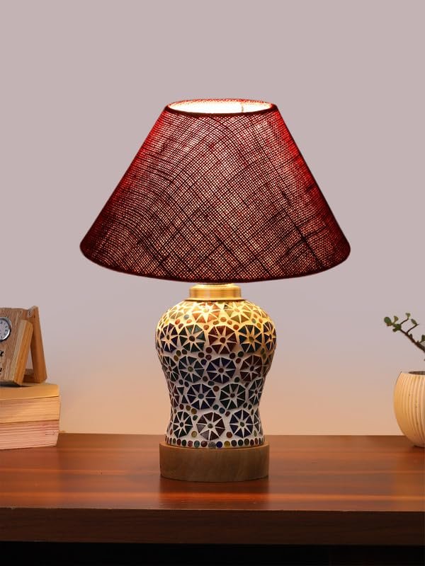 Multicolor Table Lamp | Artistic Mosaic Glass with Sturdy Wood Base | Decorative Ambient Light for Home D�cor | Perfect Blend of Modern & Traditional Style - Model DG310