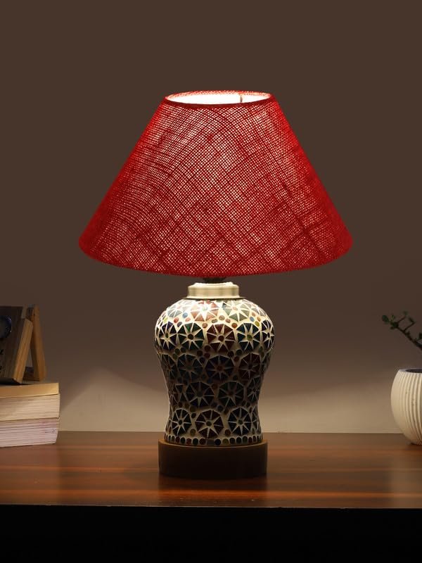 Multicolor Table Lamp | Artistic Mosaic Glass with Sturdy Wood Base | Decorative Ambient Light for Home D�cor | Perfect Blend of Modern & Traditional Style - Model DG310