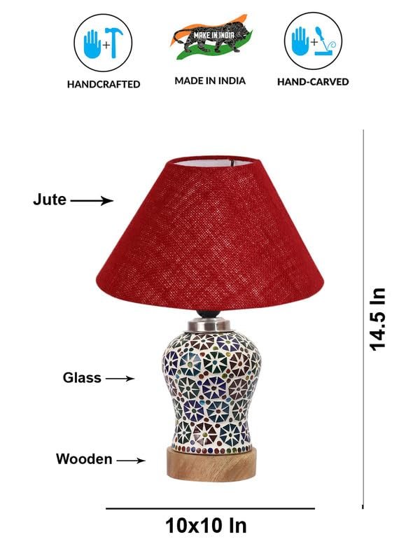 Multicolor Table Lamp | Artistic Mosaic Glass with Sturdy Wood Base | Decorative Ambient Light for Home D�cor | Perfect Blend of Modern & Traditional Style - Model DG310