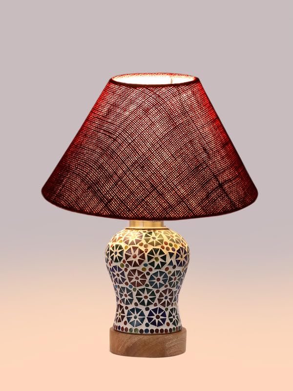 Multicolor Table Lamp | Artistic Mosaic Glass with Sturdy Wood Base | Decorative Ambient Light for Home D�cor | Perfect Blend of Modern & Traditional Style - Model DG310