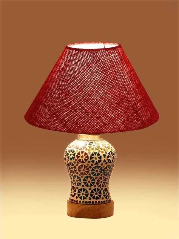 Multicolor Table Lamp | Artistic Mosaic Glass with Sturdy Wood Base | Decorative Ambient Light for Home D�cor | Perfect Blend of Modern & Traditional Style - Model DG310