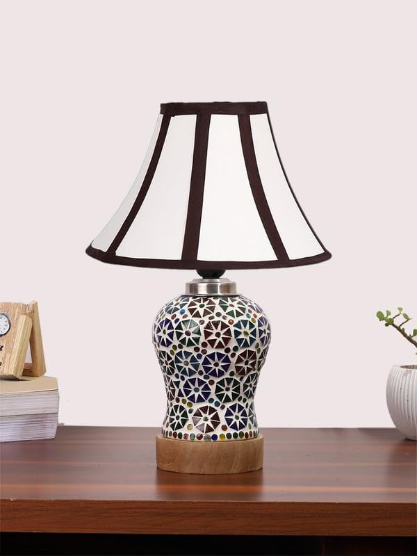 Multicolor Table Lamp | Artistic Mosaic Glass with Sturdy Wood Base | Decorative Ambient Light for Home D�cor | Perfect Blend of Modern & Traditional Style - Model DG317