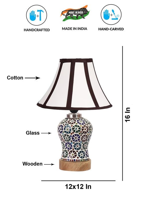 Multicolor Table Lamp | Artistic Mosaic Glass with Sturdy Wood Base | Decorative Ambient Light for Home D�cor | Perfect Blend of Modern & Traditional Style - Model DG317