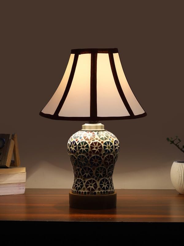 Multicolor Table Lamp | Artistic Mosaic Glass with Sturdy Wood Base | Decorative Ambient Light for Home D�cor | Perfect Blend of Modern & Traditional Style - Model DG317