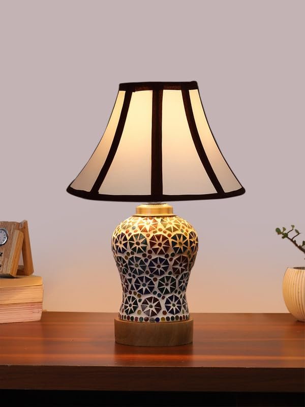 Multicolor Table Lamp | Artistic Mosaic Glass with Sturdy Wood Base | Decorative Ambient Light for Home D�cor | Perfect Blend of Modern & Traditional Style - Model DG317
