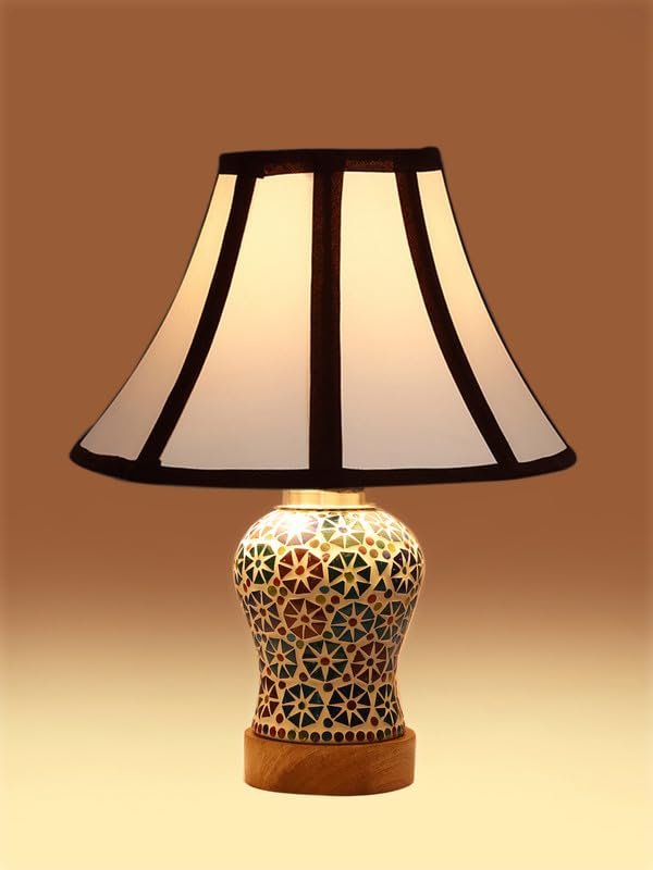 Multicolor Table Lamp | Artistic Mosaic Glass with Sturdy Wood Base | Decorative Ambient Light for Home D�cor | Perfect Blend of Modern & Traditional Style - Model DG317