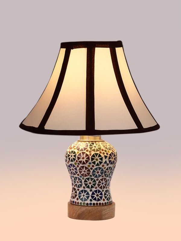 Multicolor Table Lamp | Artistic Mosaic Glass with Sturdy Wood Base | Decorative Ambient Light for Home D�cor | Perfect Blend of Modern & Traditional Style - Model DG317