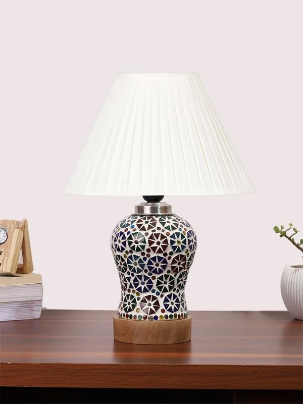 Multicolor Table Lamp | Artistic Mosaic Glass with Sturdy Wood Base | Decorative Ambient Light for Home D�cor | Perfect Blend of Modern & Traditional Style - Model DG318