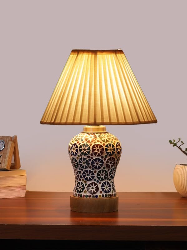 Multicolor Table Lamp | Artistic Mosaic Glass with Sturdy Wood Base | Decorative Ambient Light for Home D�cor | Perfect Blend of Modern & Traditional Style - Model DG318