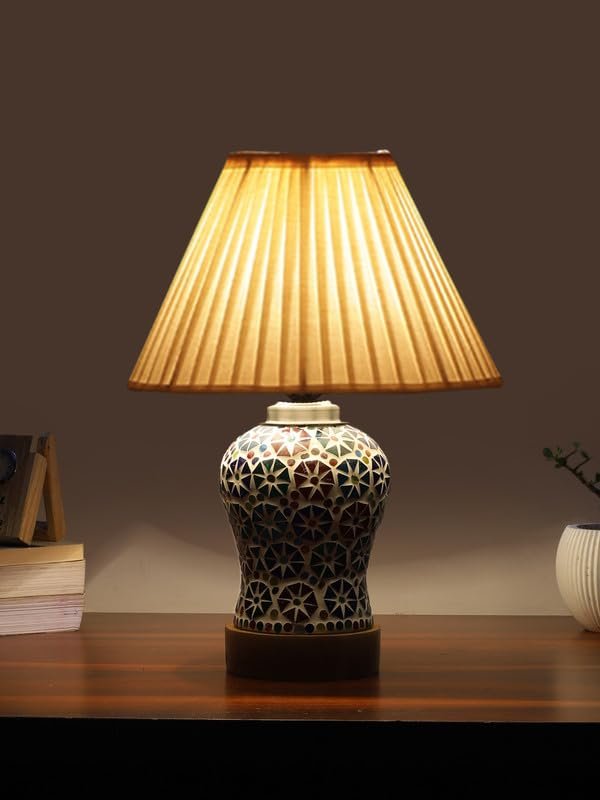 Multicolor Table Lamp | Artistic Mosaic Glass with Sturdy Wood Base | Decorative Ambient Light for Home D�cor | Perfect Blend of Modern & Traditional Style - Model DG318