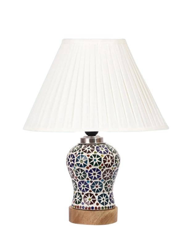 Multicolor Table Lamp | Artistic Mosaic Glass with Sturdy Wood Base | Decorative Ambient Light for Home D�cor | Perfect Blend of Modern & Traditional Style - Model DG318