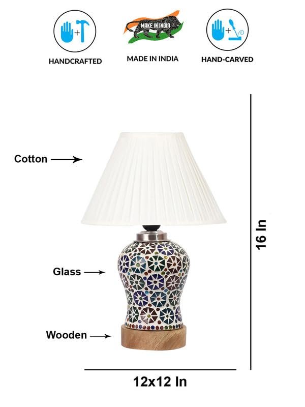 Multicolor Table Lamp | Artistic Mosaic Glass with Sturdy Wood Base | Decorative Ambient Light for Home D�cor | Perfect Blend of Modern & Traditional Style - Model DG318