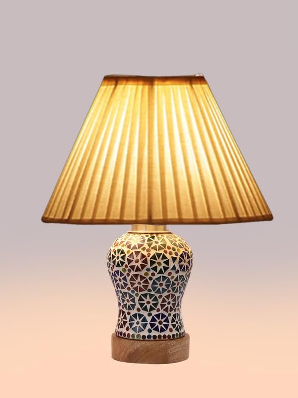 Multicolor Table Lamp | Artistic Mosaic Glass with Sturdy Wood Base | Decorative Ambient Light for Home D�cor | Perfect Blend of Modern & Traditional Style - Model DG318