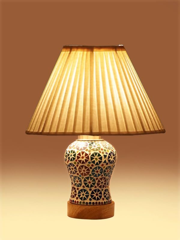 Multicolor Table Lamp | Artistic Mosaic Glass with Sturdy Wood Base | Decorative Ambient Light for Home D�cor | Perfect Blend of Modern & Traditional Style - Model DG318
