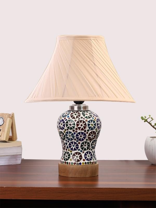 Multicolor Table Lamp | Artistic Mosaic Glass with Sturdy Wood Base | Decorative Ambient Light for Home D�cor | Perfect Blend of Modern & Traditional Style - Model DG319