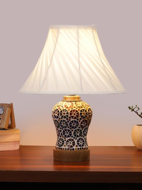 Multicolor Table Lamp | Artistic Mosaic Glass with Sturdy Wood Base | Decorative Ambient Light for Home D�cor | Perfect Blend of Modern & Traditional Style - Model DG319