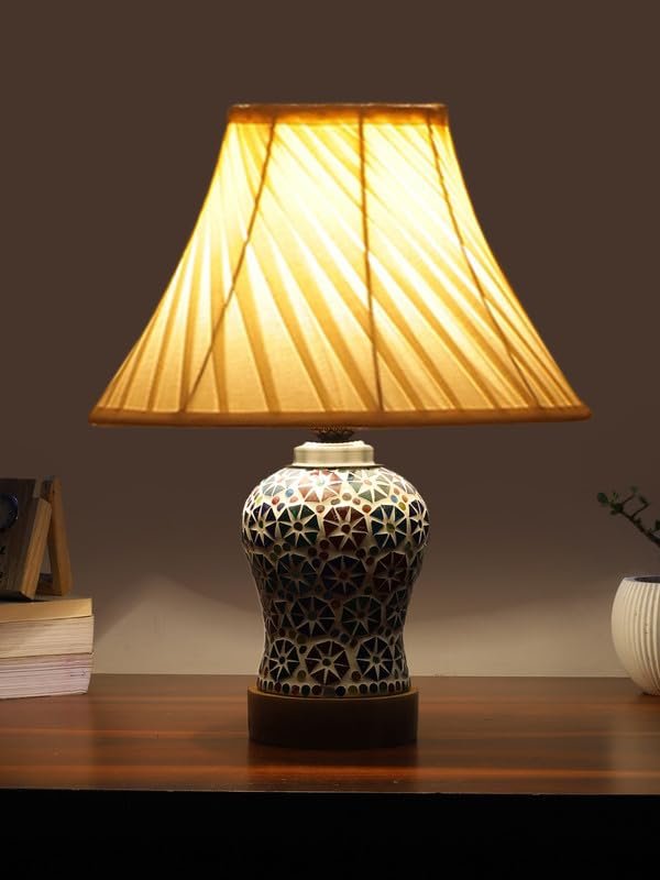 Multicolor Table Lamp | Artistic Mosaic Glass with Sturdy Wood Base | Decorative Ambient Light for Home D�cor | Perfect Blend of Modern & Traditional Style - Model DG319