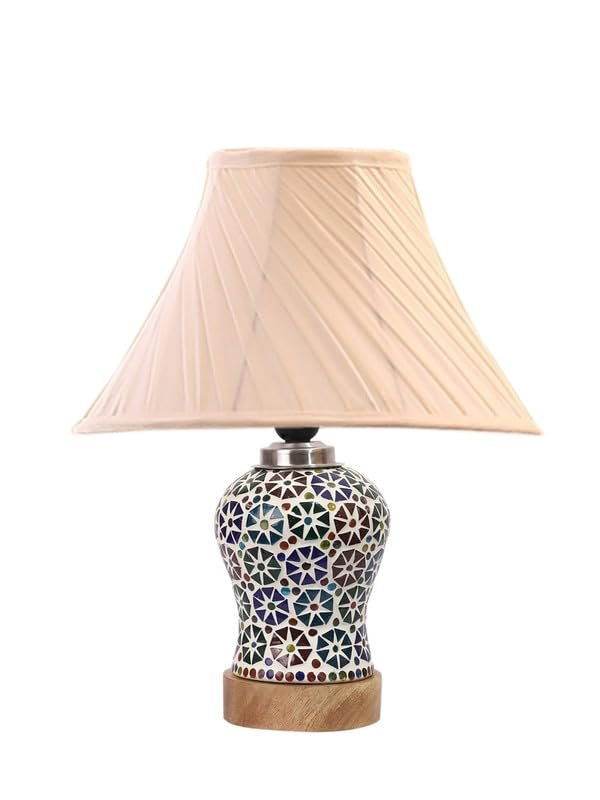 Multicolor Table Lamp | Artistic Mosaic Glass with Sturdy Wood Base | Decorative Ambient Light for Home D�cor | Perfect Blend of Modern & Traditional Style - Model DG319