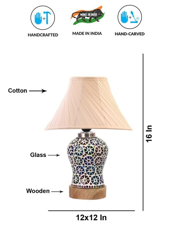 Multicolor Table Lamp | Artistic Mosaic Glass with Sturdy Wood Base | Decorative Ambient Light for Home D�cor | Perfect Blend of Modern & Traditional Style - Model DG319
