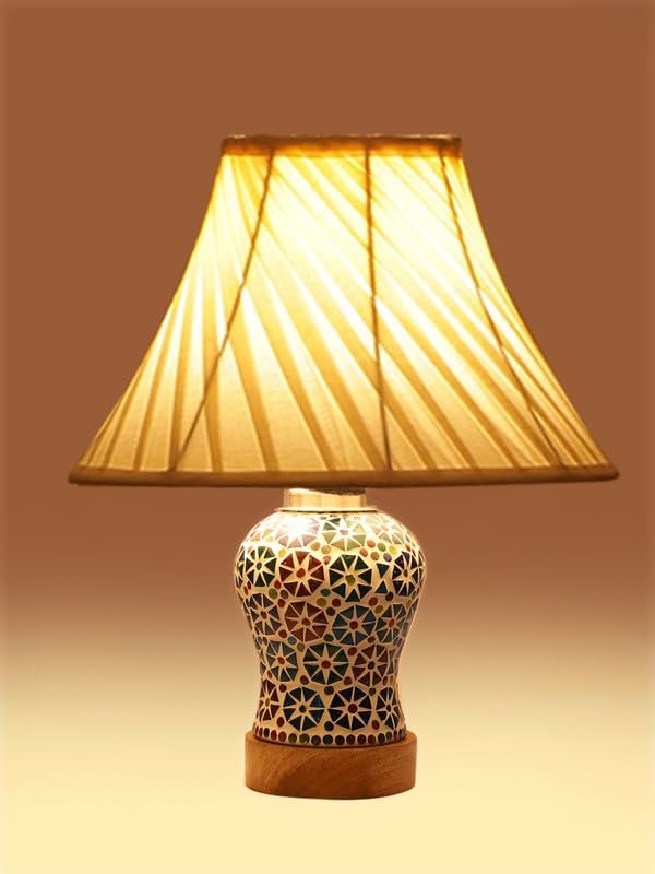 Multicolor Table Lamp | Artistic Mosaic Glass with Sturdy Wood Base | Decorative Ambient Light for Home D�cor | Perfect Blend of Modern & Traditional Style - Model DG319