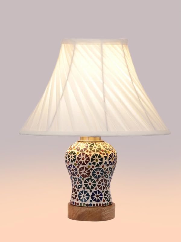 Multicolor Table Lamp | Artistic Mosaic Glass with Sturdy Wood Base | Decorative Ambient Light for Home D�cor | Perfect Blend of Modern & Traditional Style - Model DG319