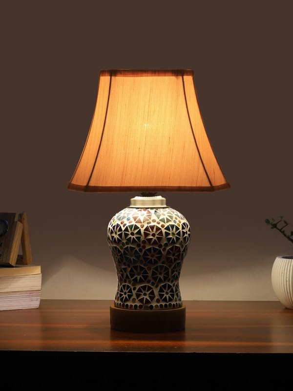 Multicolor Table Lamp | Artistic Mosaic Glass with Sturdy Wood Base | Decorative Ambient Light for Home D�cor | Perfect Blend of Modern & Traditional Style - Model DG324