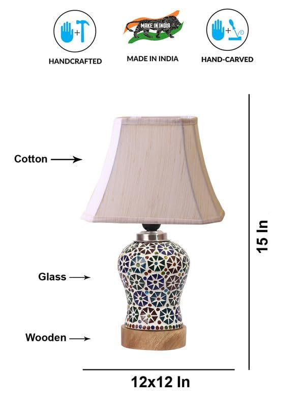 Multicolor Table Lamp | Artistic Mosaic Glass with Sturdy Wood Base | Decorative Ambient Light for Home D�cor | Perfect Blend of Modern & Traditional Style - Model DG324