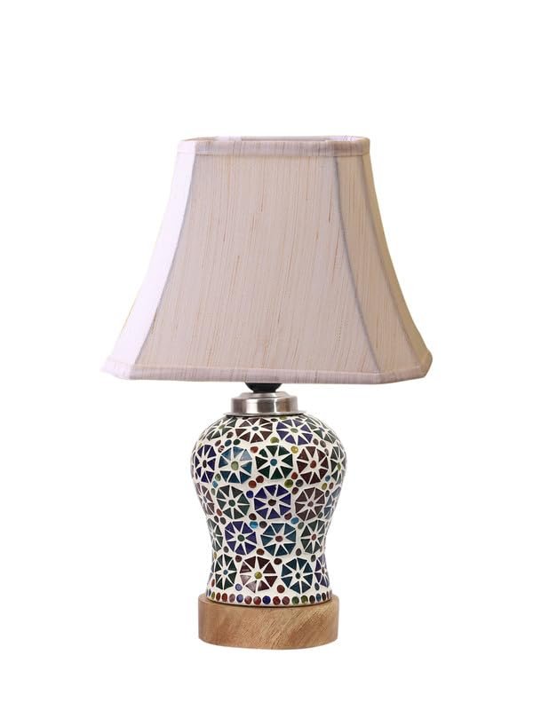 Multicolor Table Lamp | Artistic Mosaic Glass with Sturdy Wood Base | Decorative Ambient Light for Home D�cor | Perfect Blend of Modern & Traditional Style - Model DG324