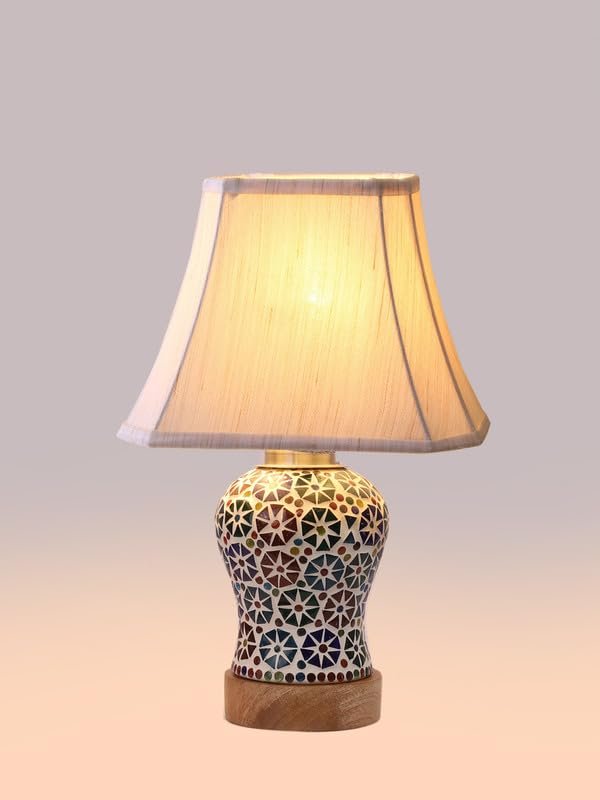 Multicolor Table Lamp | Artistic Mosaic Glass with Sturdy Wood Base | Decorative Ambient Light for Home D�cor | Perfect Blend of Modern & Traditional Style - Model DG324